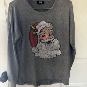 Santa Graphic Crewneck Top - Gray